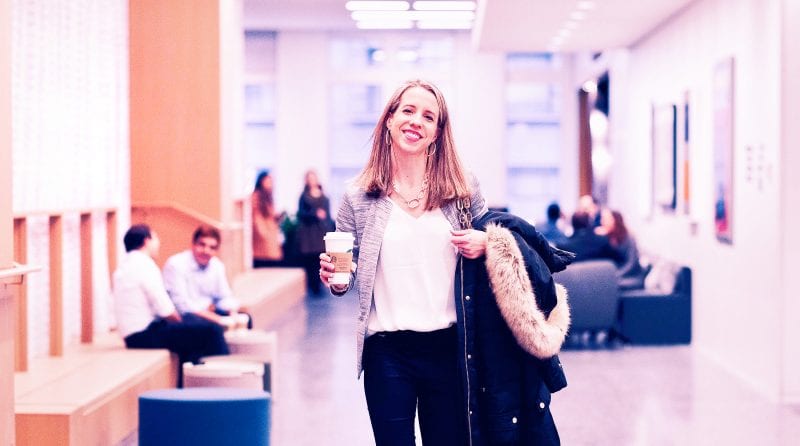 EWMBA at JPMorgan, Megan grabbing a coffee